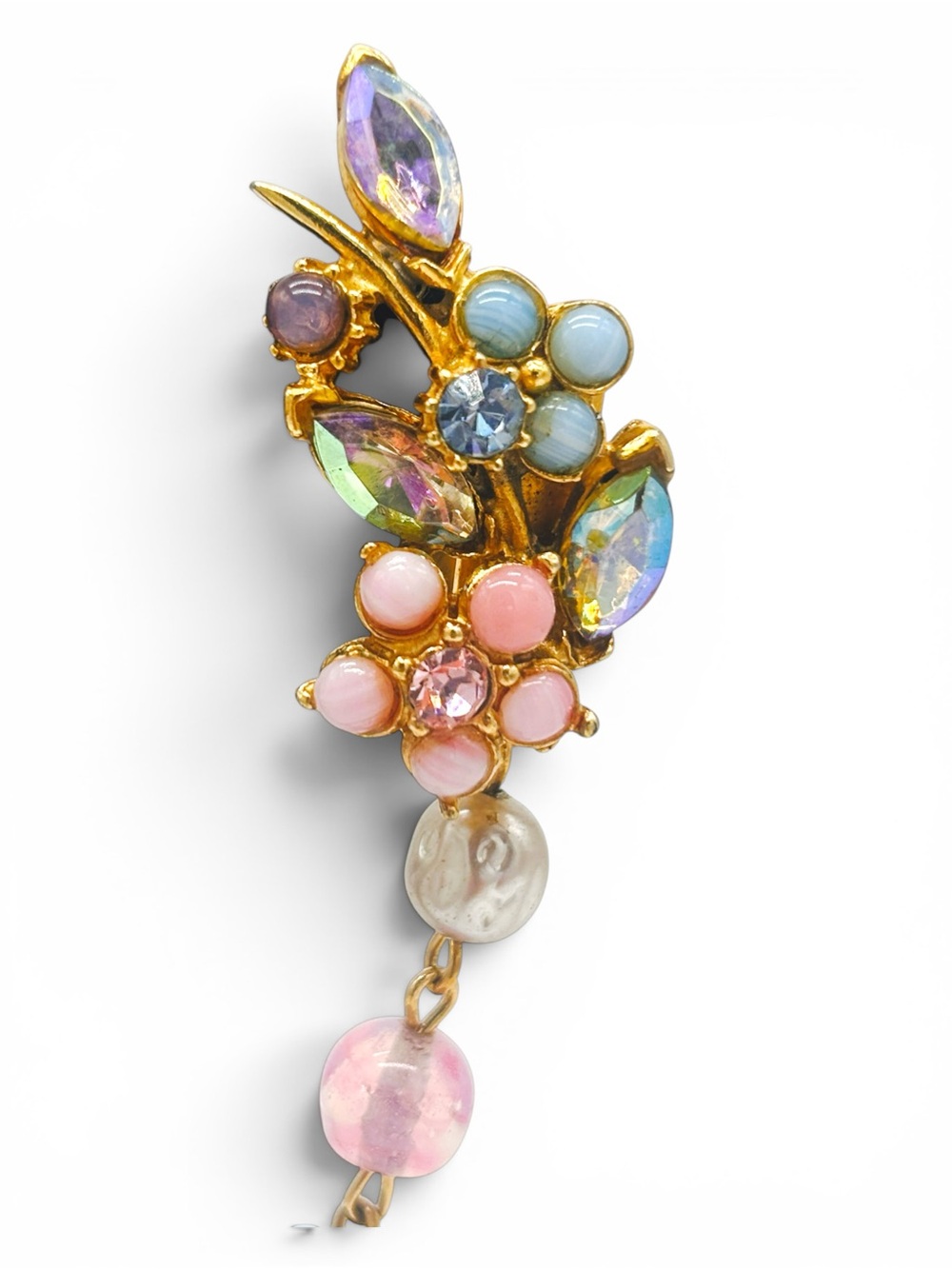 Signed Vintage Florenza Victorian Revival Floral Pearl & Rhinestone Sweater Clip - Picture 3 of 10